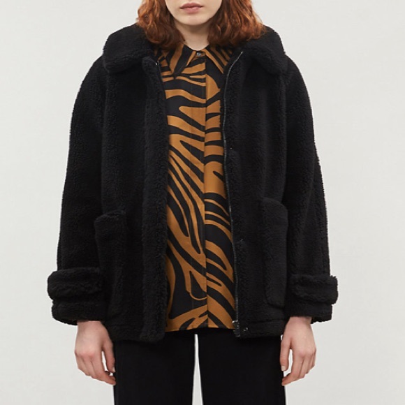 Topshop Black Borg Zip Up Teddy Jacket - Picture 4 of 13